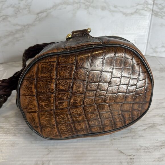 Vtg Sonlia Roberto Drawstring Bucket Bag leather ostrich look stylish - Picture 8 of 12